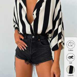 SHEIN Cottnline Chemise femme à manches chauve-souris rayée