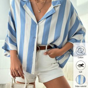 SHEIN Cottnline Chemise femme à manches chauve-souris rayée