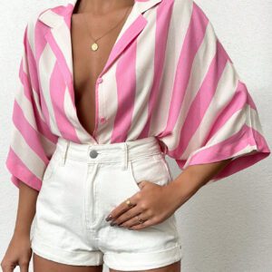 SHEIN Cottnline Chemise femme à manches chauve-souris rayée