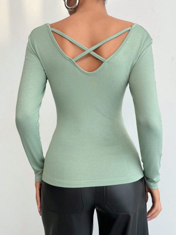 SHEIN T-shirt Ajusté Et Slim Décoré De Dentelle Pour Femmes – Image 6