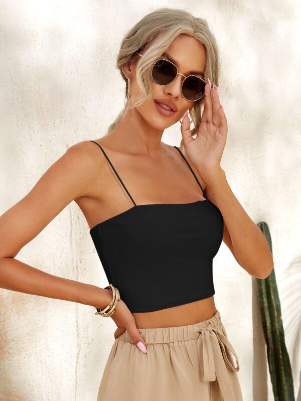 SHEIN Haut de réservoir féminin sexy de mode avec camisole à frange ultra courte noire – Image 2