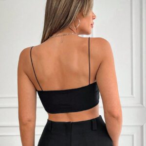 SHEIN Haut de réservoir féminin sexy de mode avec camisole à frange ultra courte noire