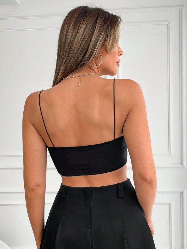 SHEIN Haut de réservoir féminin sexy de mode avec camisole à frange ultra courte noire – Image 15