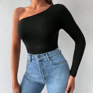 Cottnline T-shirt unicolore à une épaule pour femme