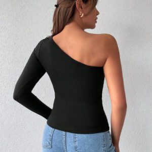 Cottnline T-shirt unicolore à une épaule pour femme