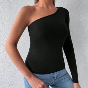 Cottnline T-shirt unicolore à une épaule pour femme
