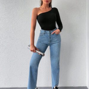 Cottnline T-shirt unicolore à une épaule pour femme