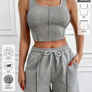 Ensemble top et short de sport en tissu côtelé
