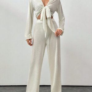 SHEIN TOP BEIGE ET PANTALON ASSORTI DEUX PIÈCES