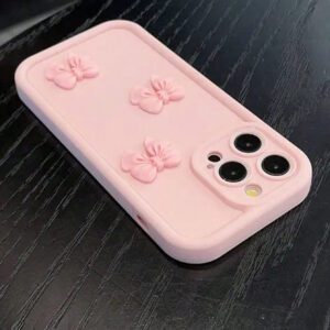 Étui de téléphone en bambou rose avec accessoire de papillon mignon, compatible avec iPhone 16 Pro Max/16 Pro/16/16 Plus/15 Pro Max/15 Pro/15/15 Plus/14 Pro Max/14 Pro/14/14 Plus/13 Pro Max/13/13 Pro/12/11/XR/SE2022