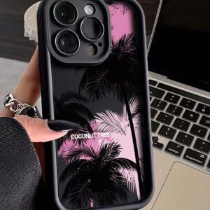 1 pièce Coque de téléphone personnalisée à conception simple de palmier, épaissie et antichoc, compatible avec les séries iPhone 11/12/13/14/11pro/12pro/13pro/14pro/Xr/15/15pro/15promax, Samsung