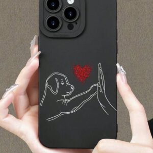1 pièce Coque de téléphone TPU à couverture complète avec motif de personnalité pour chien donnant la patte en forme de cœur, compatible avec les téléphones Apple et Samsung