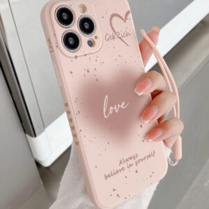 Étui de téléphone à graphique de lettre rose de la Saint-Valentin avec dragonne