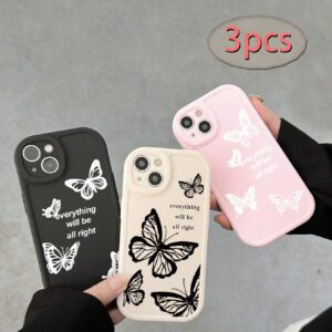 3 pièces/set Étui de téléphone innovant haut de gamme imprimé papillon, en matériau silicone, compatible avec les modèles iPhone, Galaxy et Apple