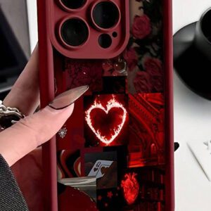 1 pièce Coque de téléphone en TPU pleine couverture avec motif en forme de cœur rouge, compatible avec iPhone 16, 15, 14, 13, 12, 11 Pro Max, idéale pour la Saint-Valentin