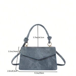 1 pièce Sac carré en PU avec imprimé en denim couleur unie, avec bandoulière réglable et rabat, sac à main élégant pour femmes pour un usage quotidien, étudiantes, travail, rendez-vous et shopping, sac à main en jean pour femmes