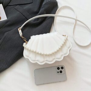 Sac à main croisé pour femme avec motif de coquillage et ornements de fausses perles, sac élégant en forme de coquille parfait pour les fêtes, mariages, dîners et banquets. Correspond aux robes de mariée, tenues de soirée formelles, robes de bal et tenues de fête pour femmes.