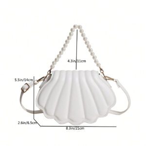 Sac à main croisé pour femme avec motif de coquillage et ornements de fausses perles, sac élégant en forme de coquille parfait pour les fêtes, mariages, dîners et banquets. Correspond aux robes de mariée, tenues de soirée formelles, robes de bal et tenues de fête pour femmes.