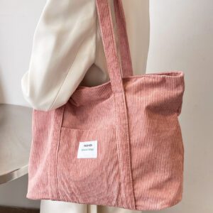Sac fourre-tout en velours côtelé avec patch lettrage, léger et casual, pour adolescentes filles, étudiantes universitaires, débutants et travailleurs de bureau, parfait pour le bureau et l'université