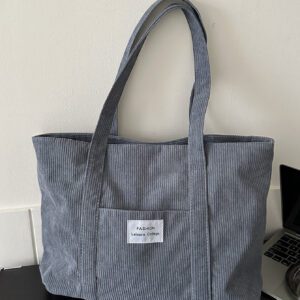Sac fourre-tout en velours côtelé avec patch lettrage, léger et casual, pour adolescentes filles, étudiantes universitaires, débutants et travailleurs de bureau, parfait pour le bureau et l'université
