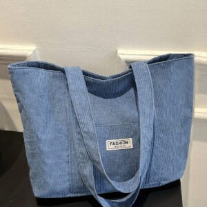 Sac fourre-tout en velours côtelé avec patch lettrage, léger et casual, pour adolescentes filles, étudiantes universitaires, débutants et travailleurs de bureau, parfait pour le bureau et l'université