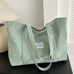 Sac fourre-tout en velours côtelé avec patch lettrage, léger et casual, pour adolescentes filles, étudiantes universitaires, débutants et travailleurs de bureau, parfait pour le bureau et l'université