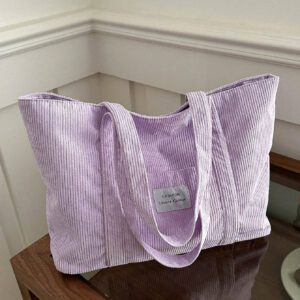 Sac fourre-tout en velours côtelé avec patch lettrage, léger et casual, pour adolescentes filles, étudiantes universitaires, débutants et travailleurs de bureau, parfait pour le bureau et l'université
