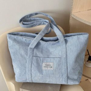 Sac fourre-tout en velours côtelé avec patch lettrage, léger et casual, pour adolescentes filles, étudiantes universitaires, débutants et travailleurs de bureau, parfait pour le bureau et l'université