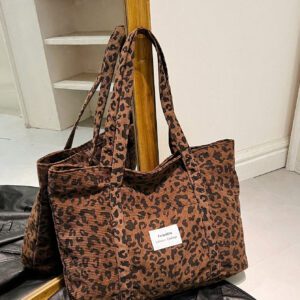 Sac fourre-tout en velours côtelé avec patch lettrage, léger et casual, pour adolescentes filles, étudiantes universitaires, débutants et travailleurs de bureau, parfait pour le bureau et l'université