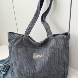 Sac fourre-tout en velours côtelé avec patch lettrage, léger et casual, pour adolescentes filles, étudiantes universitaires, débutants et travailleurs de bureau, parfait pour le bureau et l'université