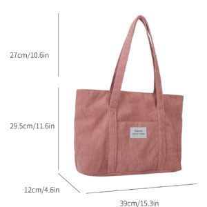 Sac fourre-tout en velours côtelé avec patch lettrage, léger et casual, pour adolescentes filles, étudiantes universitaires, débutants et travailleurs de bureau, parfait pour le bureau et l'université