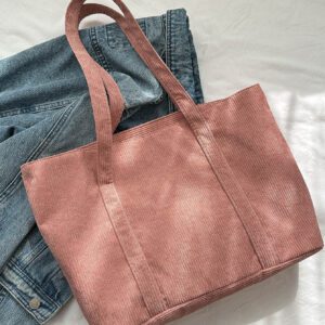 Sac fourre-tout en velours côtelé avec patch lettrage, léger et casual, pour adolescentes filles, étudiantes universitaires, débutants et travailleurs de bureau, parfait pour le bureau et l'université