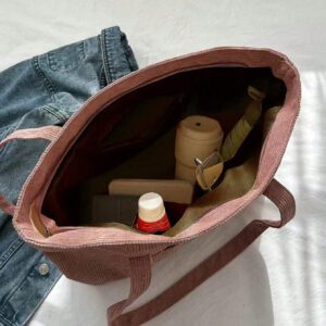 Sac fourre-tout en velours côtelé avec patch lettrage, léger et casual, pour adolescentes filles, étudiantes universitaires, débutants et travailleurs de bureau, parfait pour le bureau et l'université