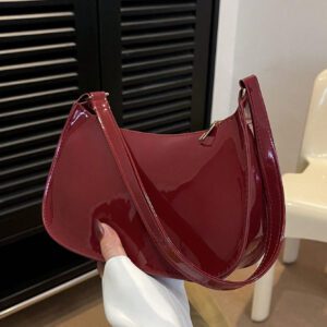 Sac à bandoulière à fermeture éclair minimaliste de couleur unie tendance et simple, sac croissant, sac à bandoulière à fermeture éclair, porte-monnaie de couleur unie, sac bordeaux et cadeau idéal pour le Nouvel An, sac bordeaux à la mode