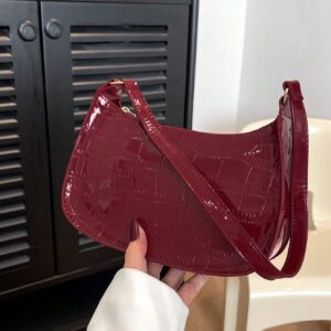 Sac à bandoulière à fermeture éclair minimaliste de couleur unie tendance et simple, sac croissant, sac à bandoulière à fermeture éclair, porte-monnaie de couleur unie, sac bordeaux et cadeau idéal pour le Nouvel An, sac bordeaux à la mode