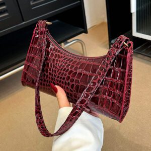 Sac à bandoulière à fermeture éclair minimaliste de couleur unie tendance et simple, sac croissant, sac à bandoulière à fermeture éclair, porte-monnaie de couleur unie, sac bordeaux et cadeau idéal pour le Nouvel An, sac bordeaux à la mode