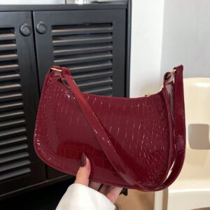 Sac à bandoulière à fermeture éclair minimaliste de couleur unie tendance et simple, sac croissant, sac à bandoulière à fermeture éclair, porte-monnaie de couleur unie, sac bordeaux et cadeau idéal pour le Nouvel An, sac bordeaux à la mode