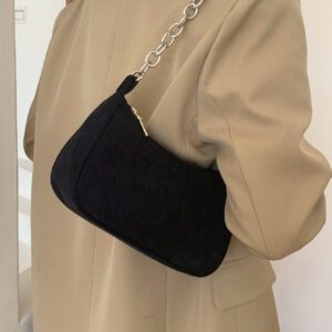 Sac léger et décontracté en velours côtelé avec chaîne à bandoulière pour adolescentes, femmes, étudiantes, recrues et cols blancs, parfait pour le bureau, l'université, le travail, les affaires, les déplacements domicile-travail
