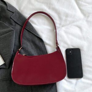 Sac à bandoulière à fermeture éclair minimaliste de couleur unie tendance et simple, sac croissant, sac à bandoulière à fermeture éclair, porte-monnaie de couleur unie, sac bordeaux et cadeau idéal pour le Nouvel An, sac bordeaux à la mode