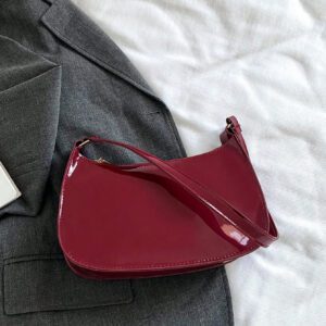 Sac à bandoulière à fermeture éclair minimaliste de couleur unie tendance et simple, sac croissant, sac à bandoulière à fermeture éclair, porte-monnaie de couleur unie, sac bordeaux et cadeau idéal pour le Nouvel An, sac bordeaux à la mode