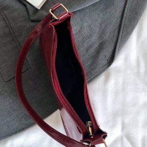 Sac à bandoulière à fermeture éclair minimaliste de couleur unie tendance et simple, sac croissant, sac à bandoulière à fermeture éclair, porte-monnaie de couleur unie, sac bordeaux et cadeau idéal pour le Nouvel An, sac bordeaux à la mode