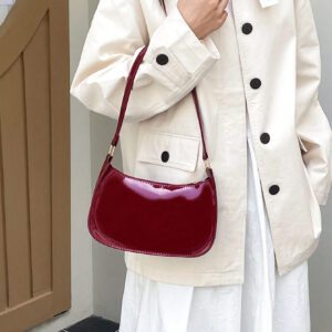 Sac à bandoulière à fermeture éclair minimaliste de couleur unie tendance et simple, sac croissant, sac à bandoulière à fermeture éclair, porte-monnaie de couleur unie, sac bordeaux et cadeau idéal pour le Nouvel An, sac bordeaux à la mode