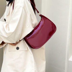 Sac à bandoulière à fermeture éclair minimaliste de couleur unie tendance et simple, sac croissant, sac à bandoulière à fermeture éclair, porte-monnaie de couleur unie, sac bordeaux et cadeau idéal pour le Nouvel An, sac bordeaux à la mode