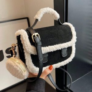 Sac à main carré miniature beige vintage à la mode en fourrure, nouveau sac à main en fourrure