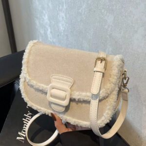 Sac à main carré miniature beige vintage à la mode en fourrure, nouveau sac à main en fourrure