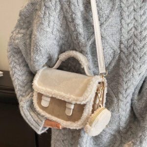 Sac à main carré miniature beige vintage à la mode en fourrure, nouveau sac à main en fourrure