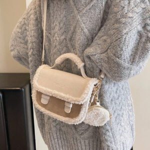 Sac à main carré miniature beige vintage à la mode en fourrure, nouveau sac à main en fourrure