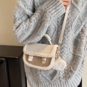 Sac à main carré miniature beige vintage à la mode en fourrure, nouveau sac à main en fourrure