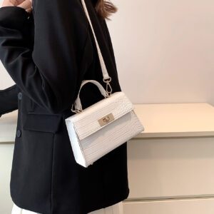 Sac Carré À Rabat D'empreinte De Crocodile Pour Femmes, Débutants Et Travailleurs Blancs, Pour Fille Et Femme.parfait Pour Le Bureau, Le Travail, Les Affaires Et Le Transport En Commun.