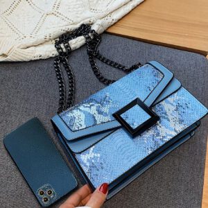 Sac carré en relief de python petit à rabat chaîne sangle